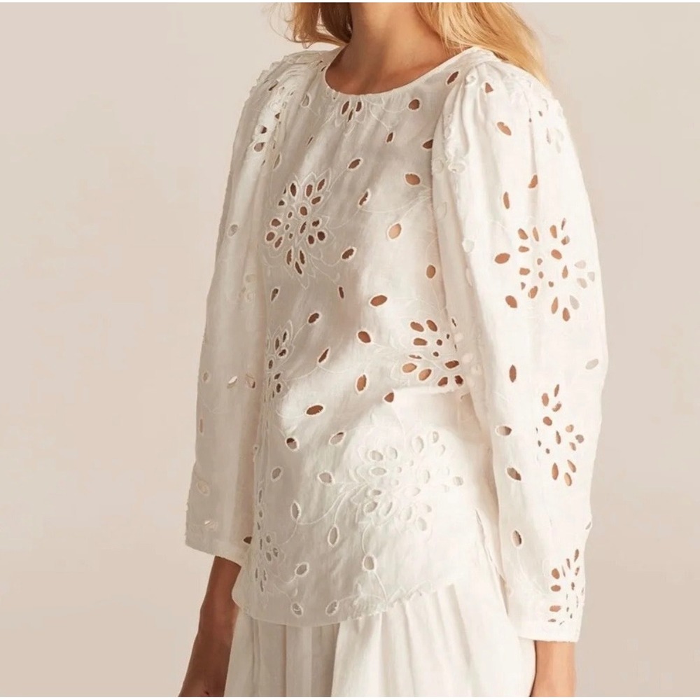 NWT Rebecca Taylor Sarah Embroidered Blouse S Gardenia White Eyelet Boho Cottage